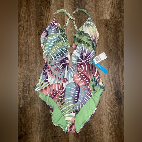 ⭐️ NWT BLEU ROD BEATTIE Tropical Leaf Print Swimsuit. Size 12. ⭐️ - Picture 1 of 2